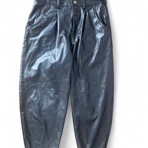 ZARA NWOT Black faux leather high-waisted barrel leg pants